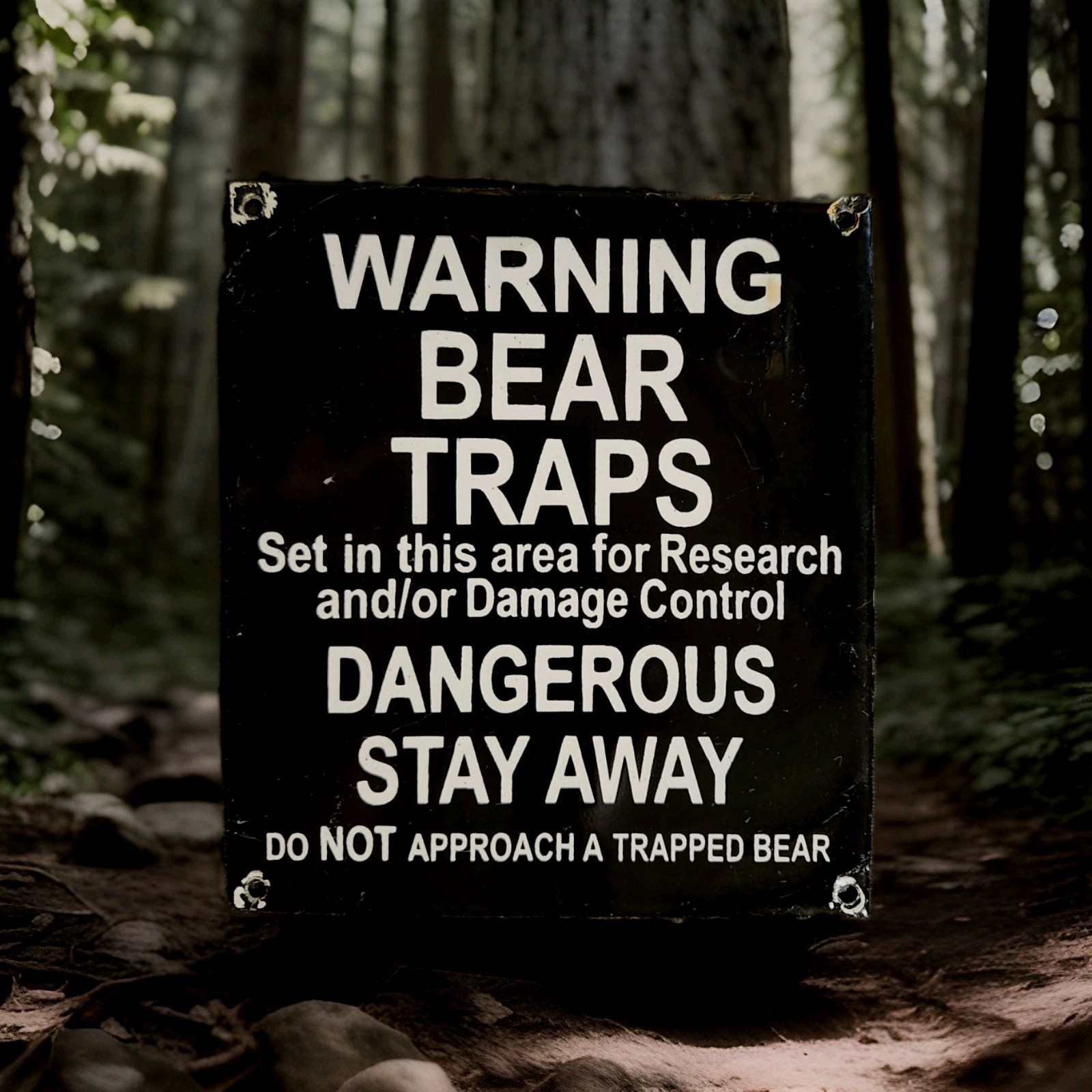Vintage Porcelain Bear Trap Sign US Forestry Service Wildlife Refuge USA Gas Oil