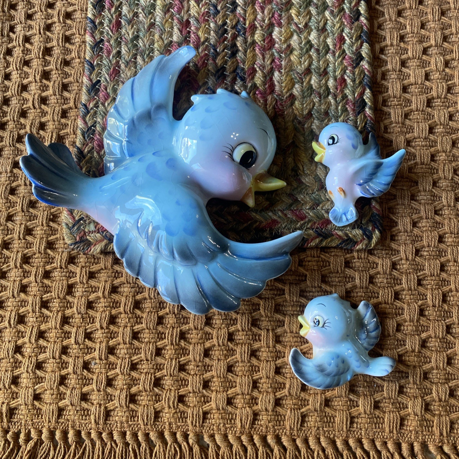 Rare Vintage LEFTON Blue Bird Wall hangers Set Of 3- 1957- Hard To Find