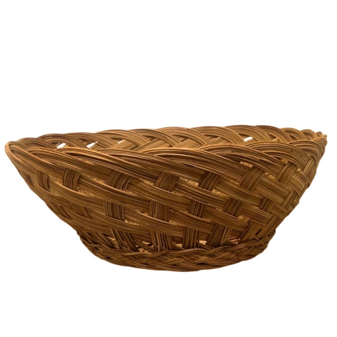 Vintage Large Woven Wicker Basket 14in  Rustic Farmhouse Bread Fruit Bowl  boho