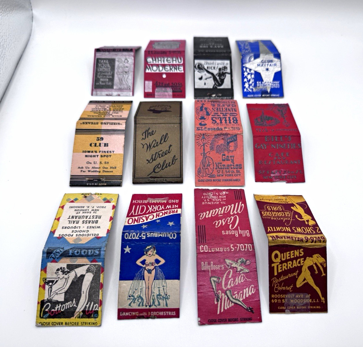 12 Vintage Nightclub Matchcovers Lot NYC Billy Rose Casa Manana French Casino