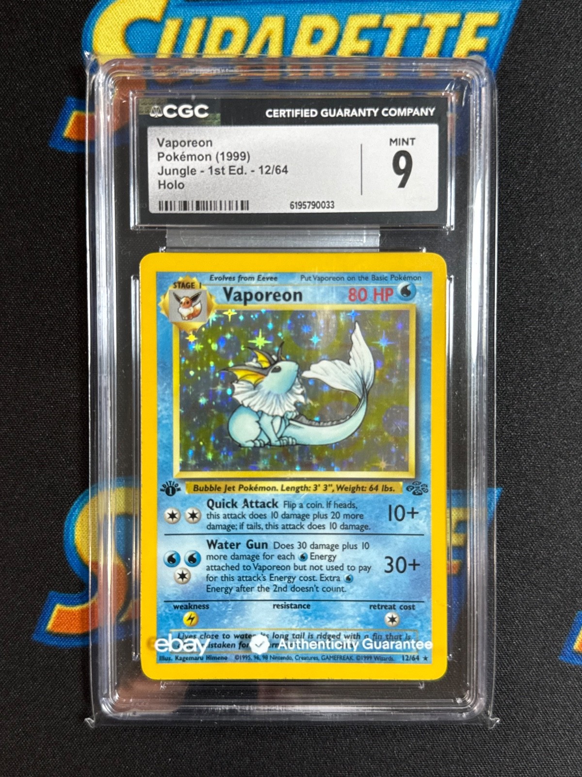 1999 Pokemon Fossil 1st Edition Vaporeon Holo CGC 9 12/64