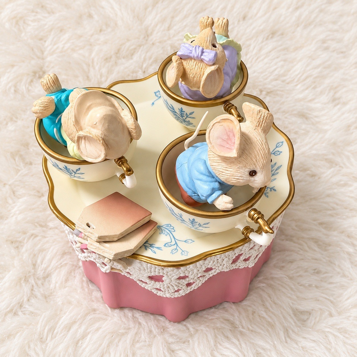 Vintage 1993 Enesco Tea for Two Music Box Mice Spinning Teacups Cottagecore Gift