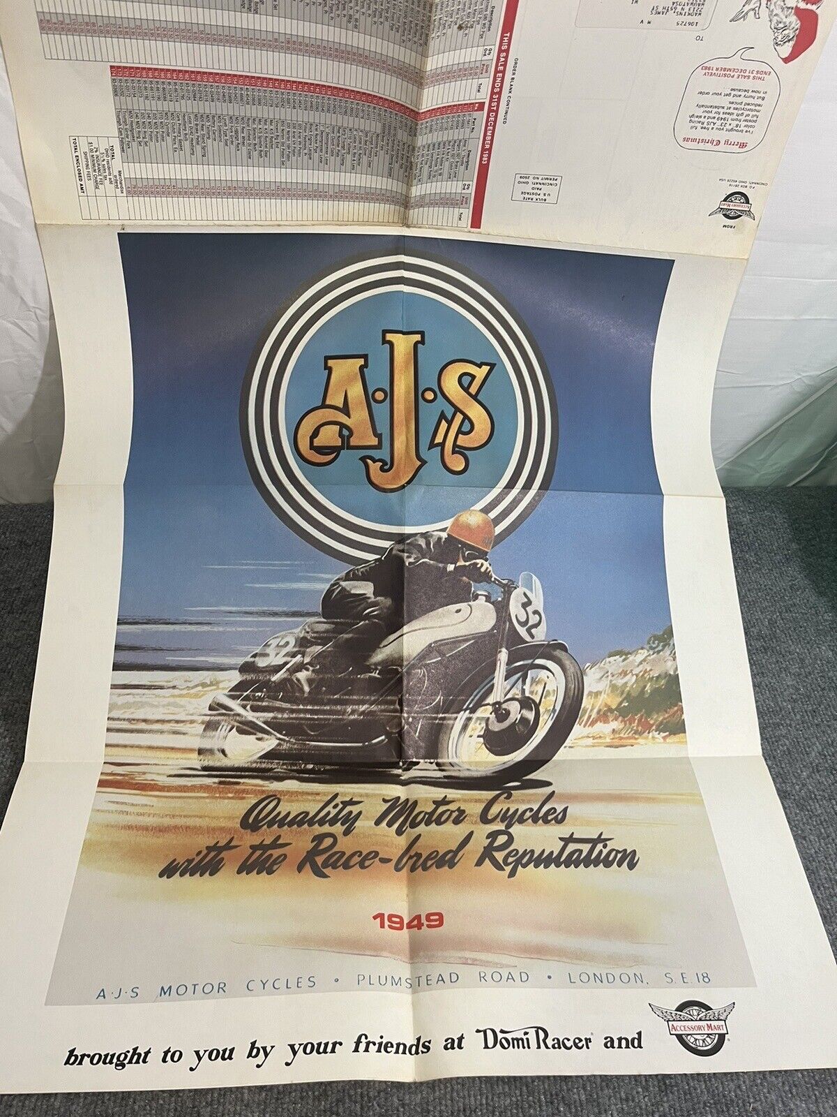 Large Vintage Motorcycle Poster London AJ’s Motor Cycles 22” By 34”