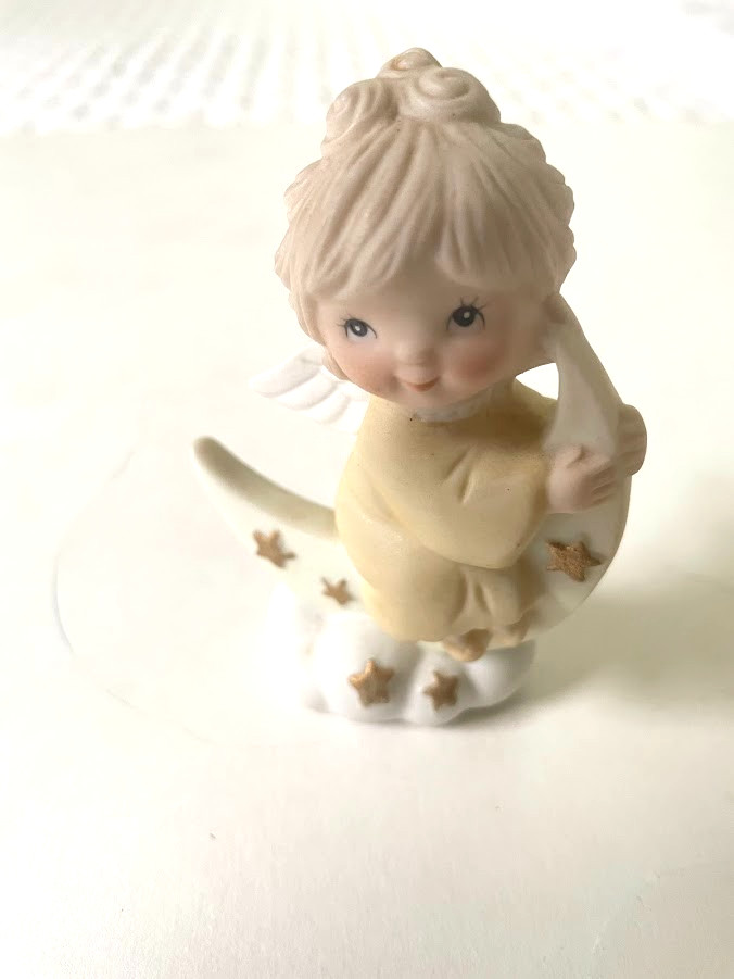 Cute Vtg Lefton Angel crescent moon gold stars cloud Ceramic Figurine Japan 3\ Cute Vtg Lefton Angel crescent moon gold stars cloud Ceramic Figurine Japan 3\