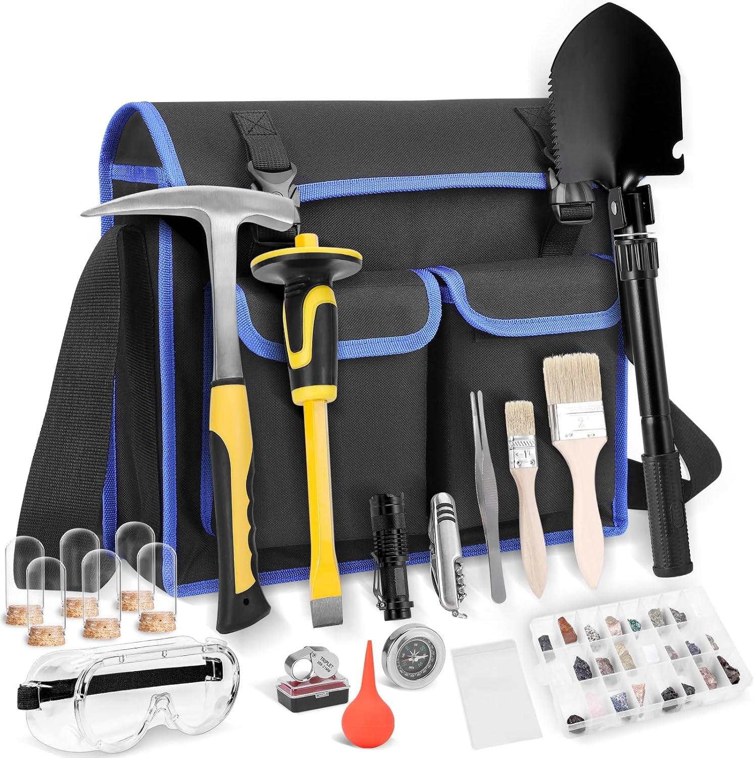 25 PCS Geology Rock Pick Equipment Kit, 28 Oz. Rock Pick Hammer with 12