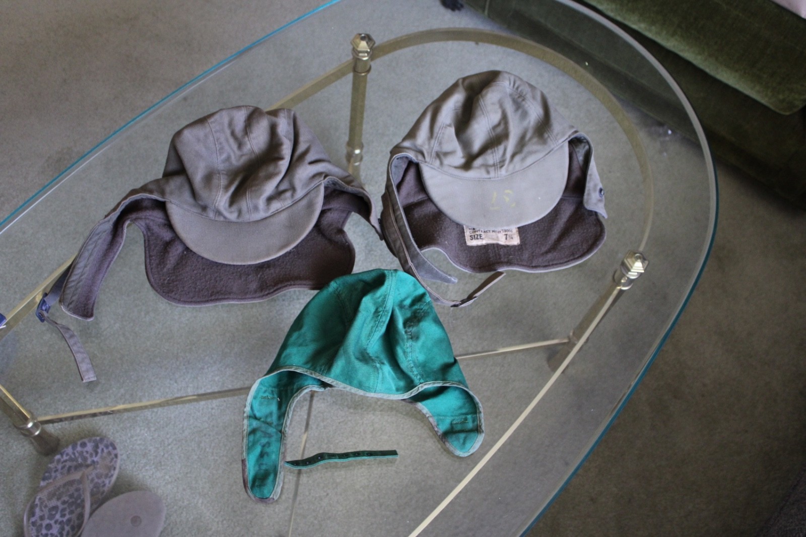 Vintage WWII US Navy Foul Weather Deck Cap & 2) Winter Hats, N-1 USN (3-total)