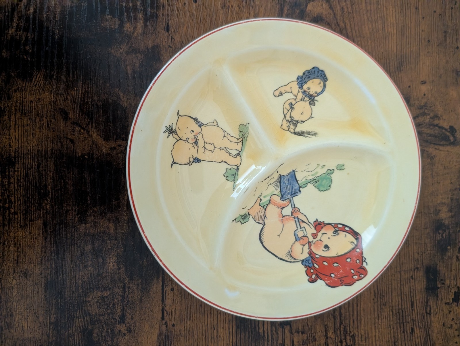 Vintage 1930-1950\'s Kewpie Divided Child\'s Plate Roma Pottery Co.