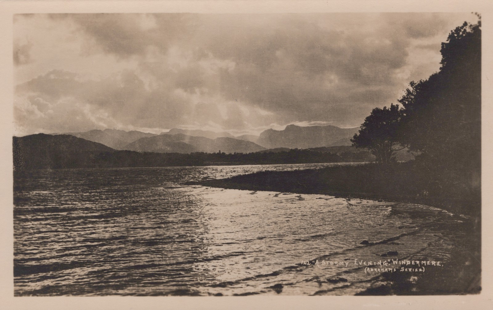 Stormy Evening Windermere RPPC Postcard Abraham\'s Series Lake District England