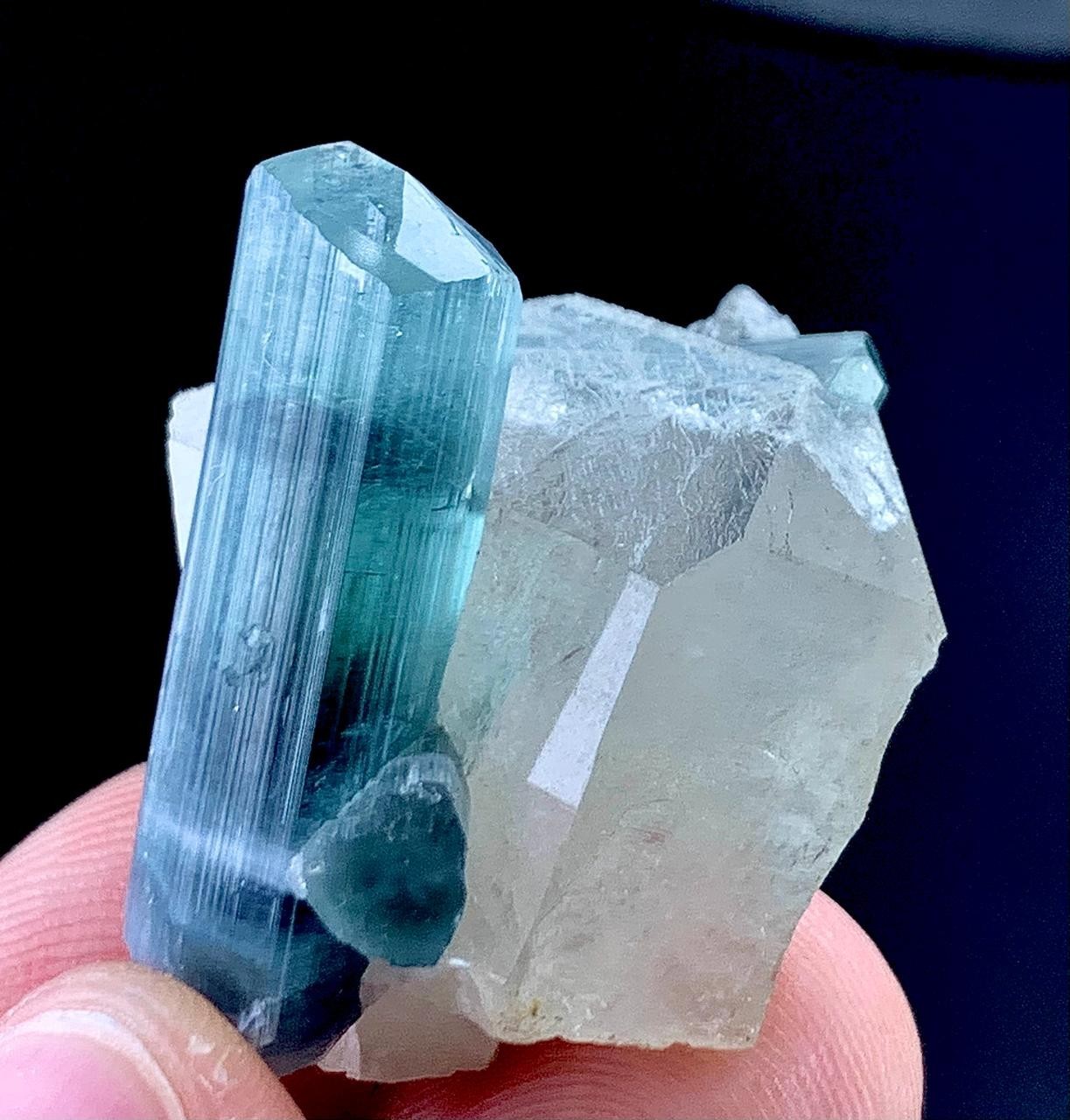 83 Carat Blue Tourmaline Crystal With Quartz Specimen From Afghanistan