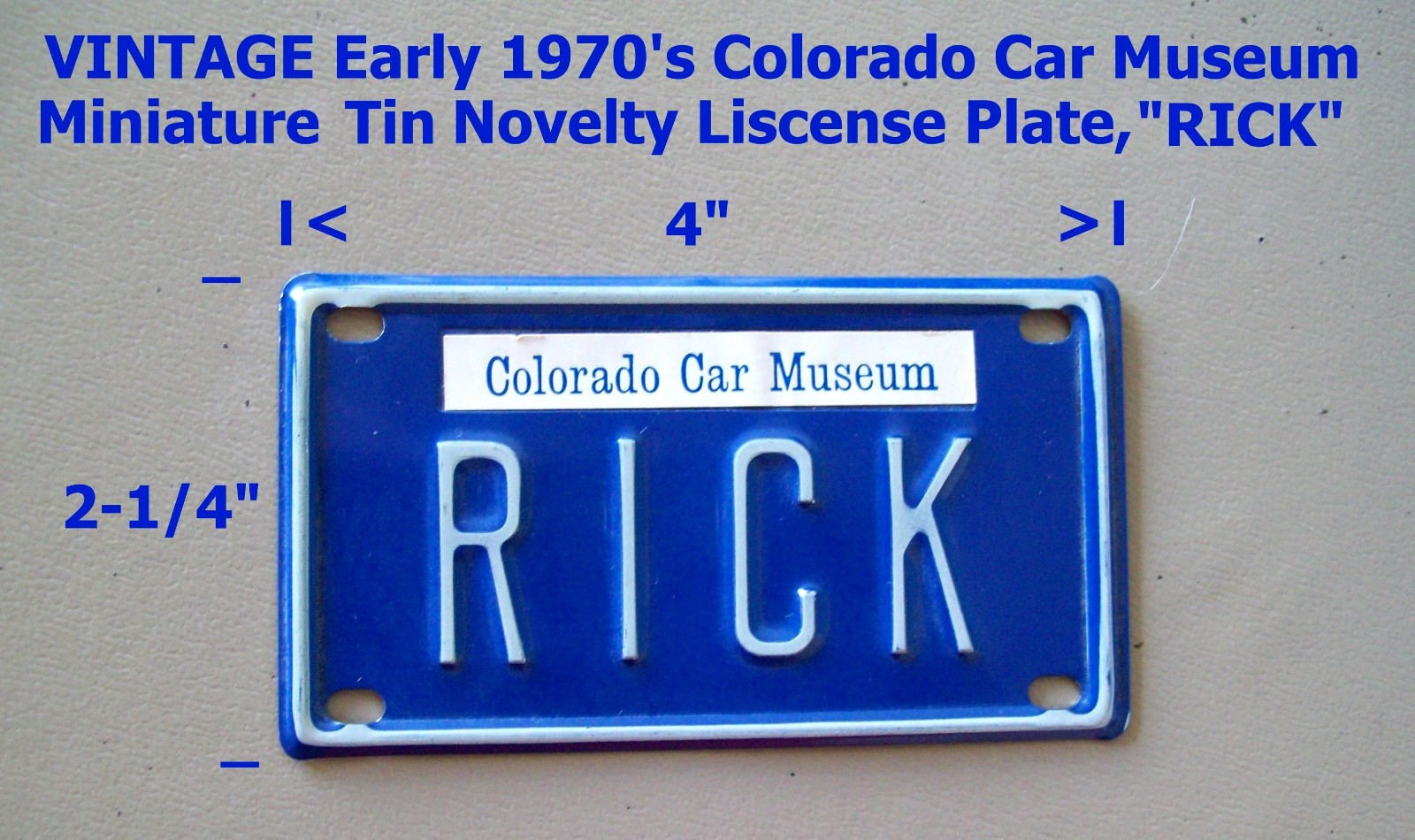 COLORADO CAR MUSEUM, early 70' Souvenir  Mini 4x2