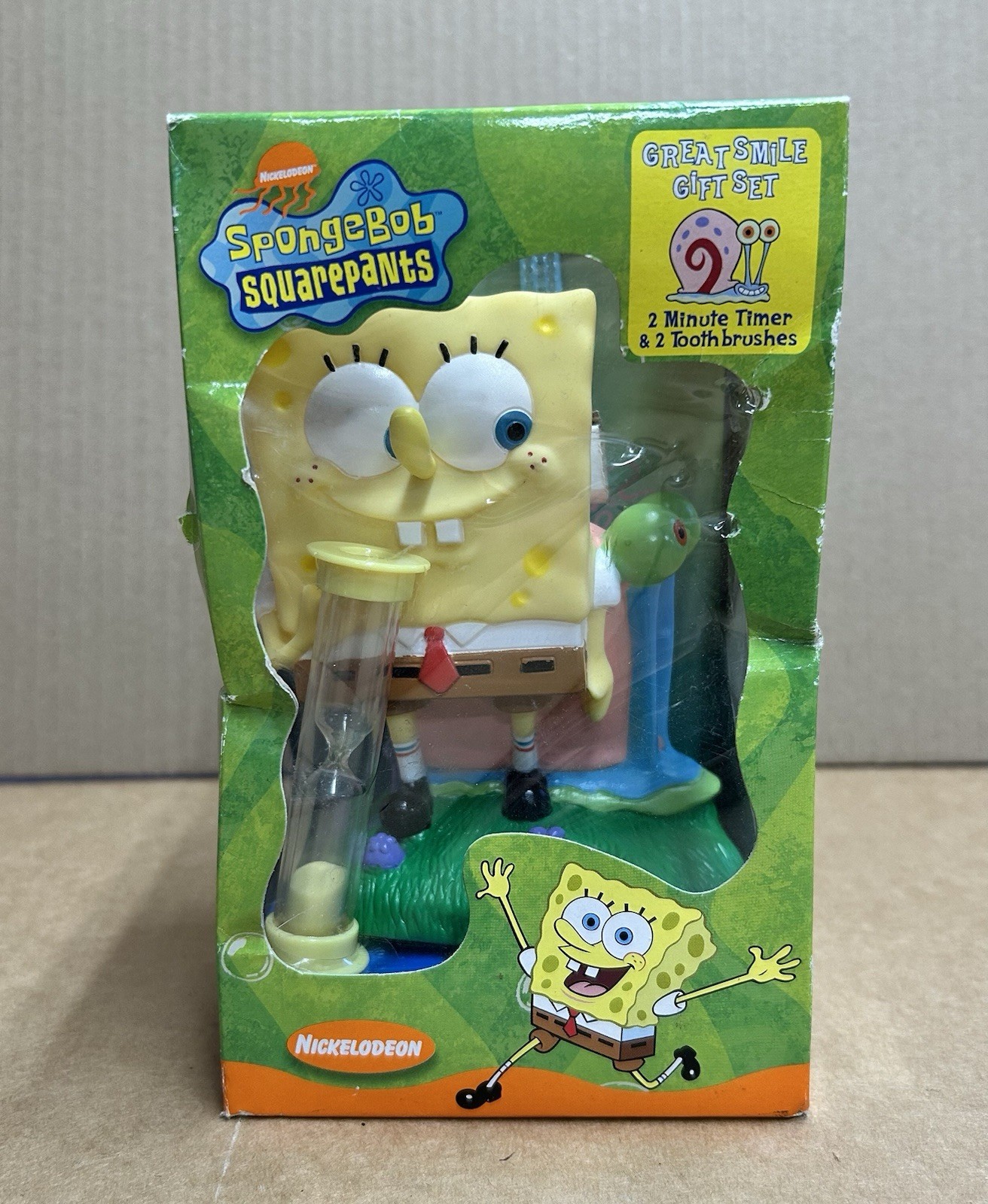 Vintage Spongebob Squarepants Great Smile Gift Set Toothbrush Timer 2002 NIB