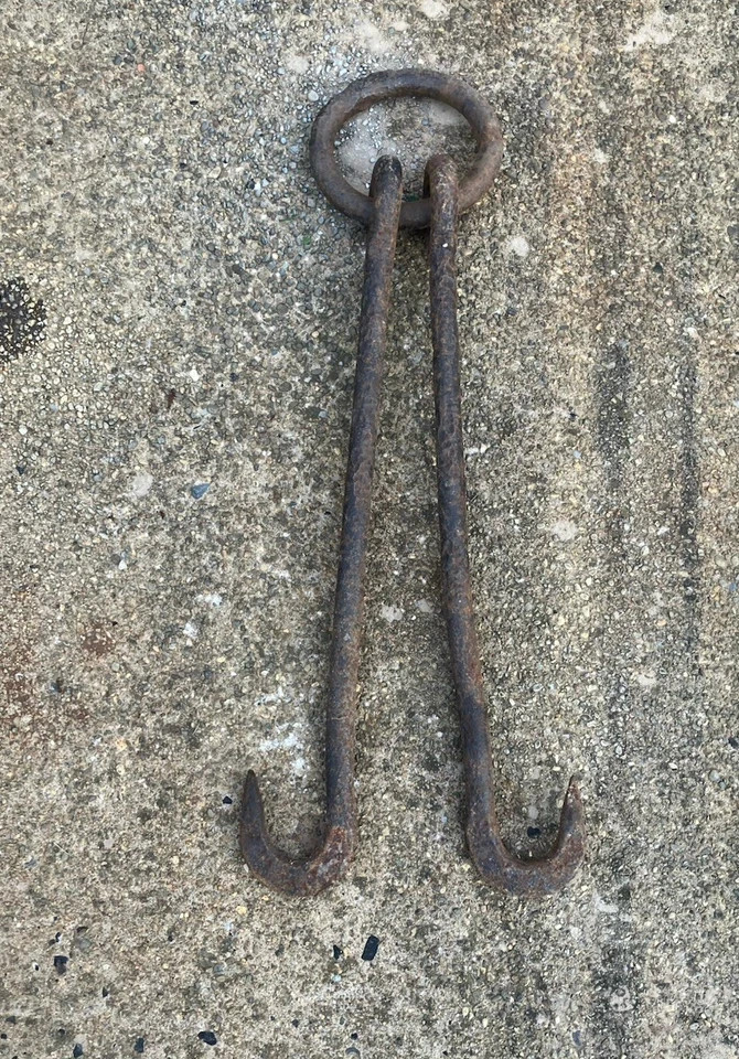 Primitive Old 1890 Style Hand Forged Iron Meat Hook Butcher Hunter Antique Hook