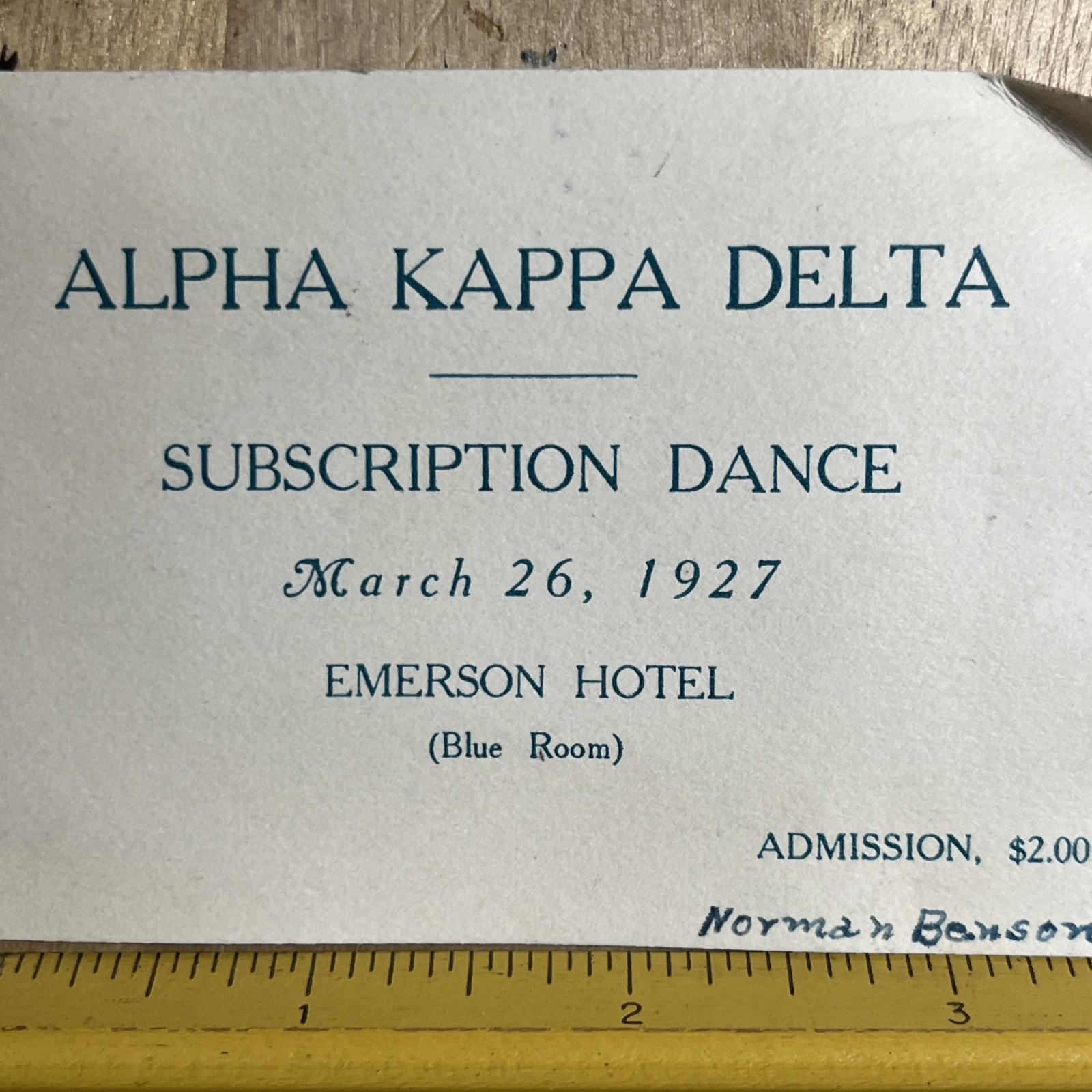 Antique Alpha Kappa Delta Dance Card Blue Room Emerson Hotel 1927 — O2 Antique Alpha Kappa Delta Dance Card Blue Room Emerson Hotel 1927 — O2