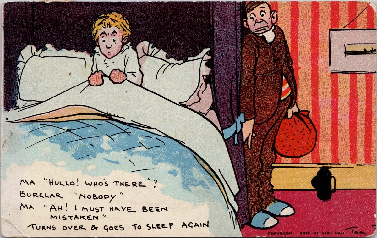 Ma Little Worries Ma\'s Burglar Comic Humour c1908 Lenore MAN Cancel Postcard H53