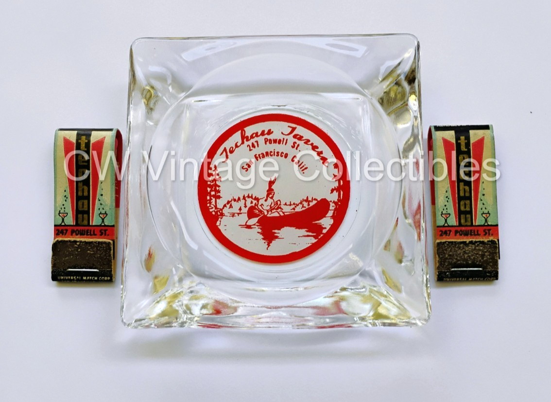 Rare ca 1940s Techau Tavern Cafe Ashtray & Matches Indian Brave San Francisco CA