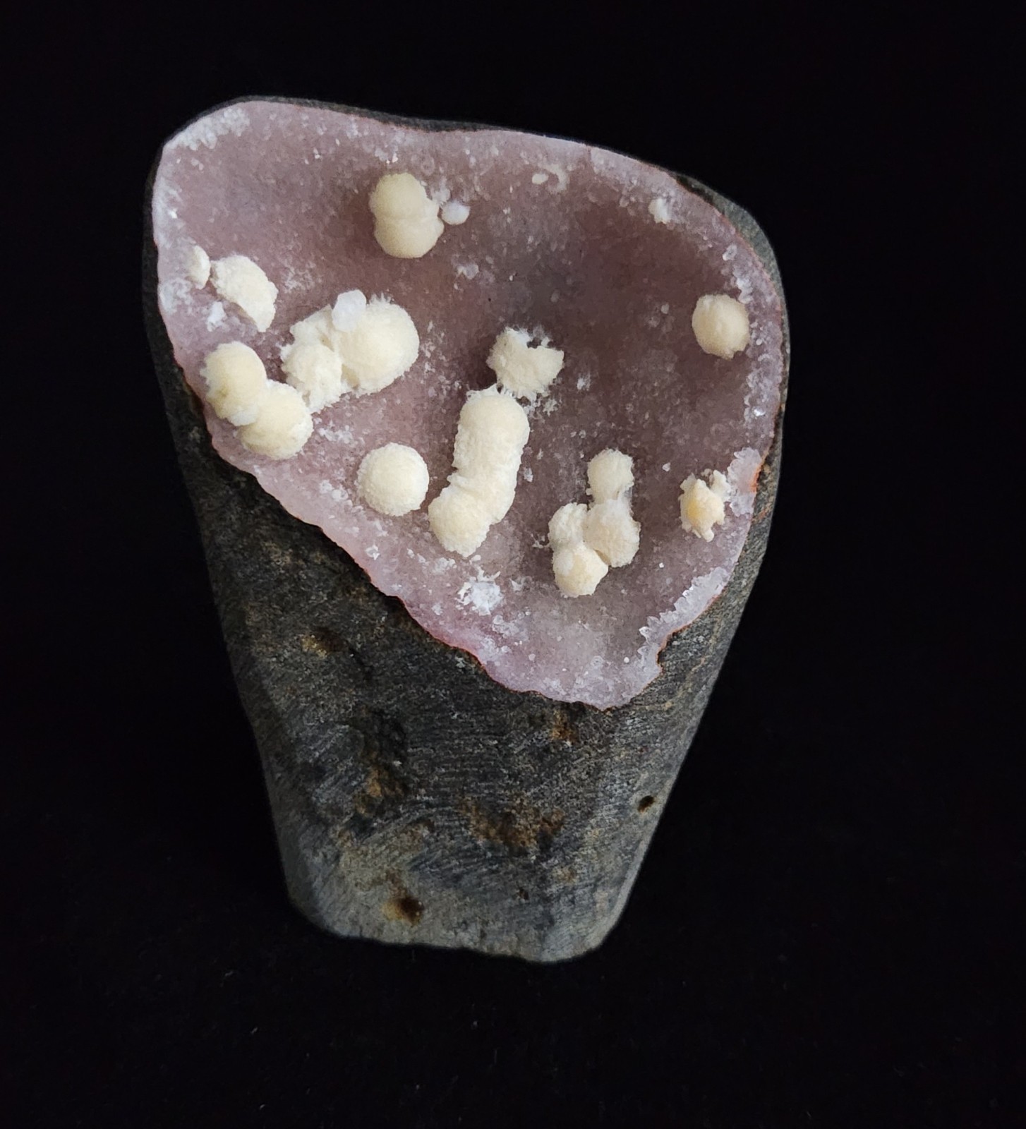 Okenite on Chalcedony – Nashik India – Small Cabinet – Sparkling Druse – Gentle 