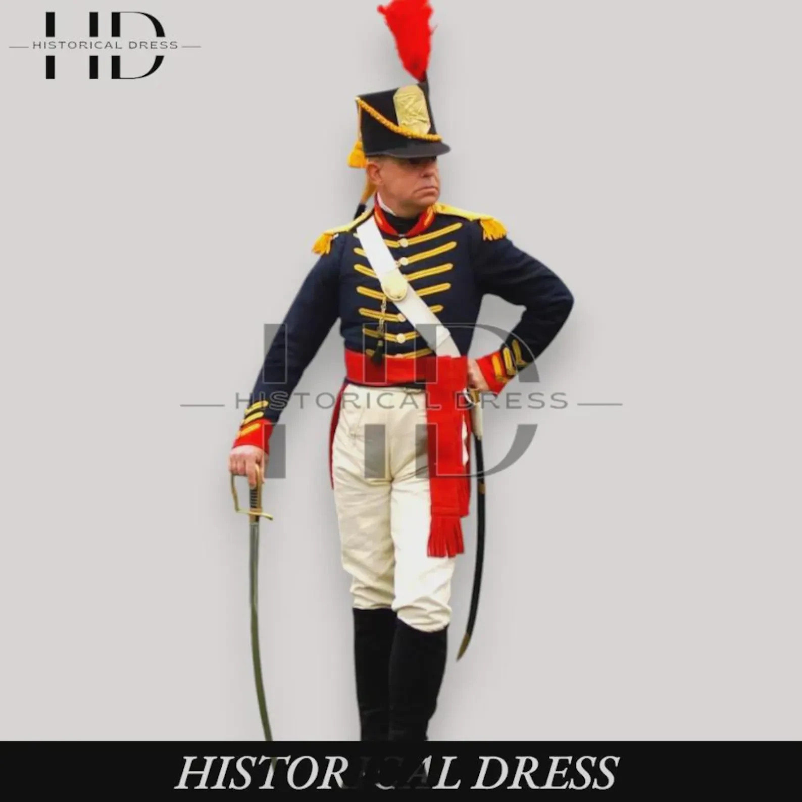 War of 1812 US Light Dragoon Officer Hussar Jacket, Sash, Trousers –Wool Uniform