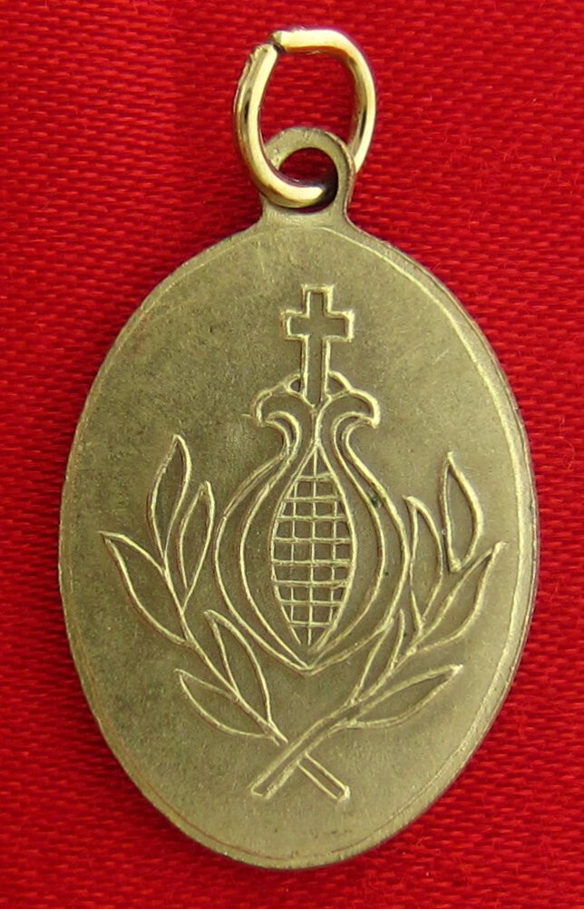 SAINT JOHN OF GOD Medal Religious Catholic POMEGRANITE Back Silvertone Medal