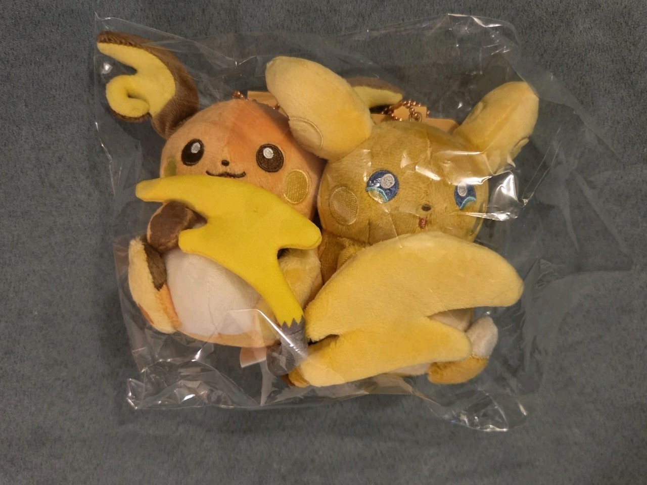Pokemon Center JP Raichu and Alolan Raichu Nitamono Doushi Mascot Magnetic Plush