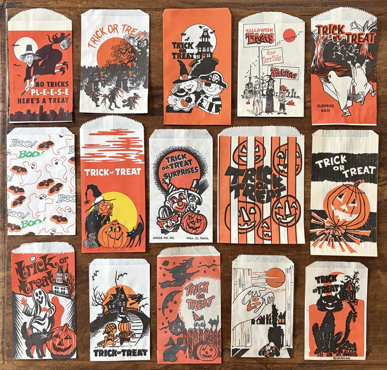 Vintage 1960s-1980s Halloween Paper Trick or Treat Handout Bag Collection