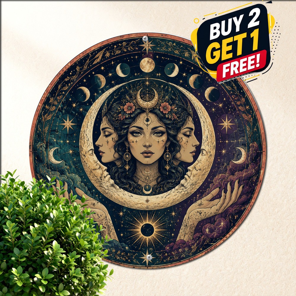 Hecate Moon Goddess Mythical Wiccan Round Metal Sign Spiritual Wall Decor