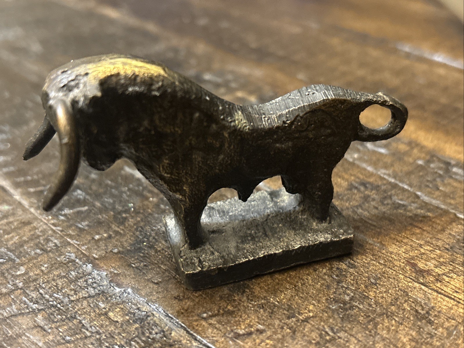 Bronze Bull Figurine Collectible Metal Sculpture Statue Antique Early 1900s 3x2”