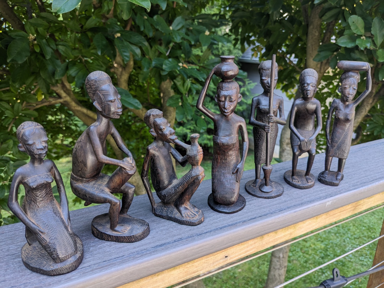 Vintage Hand-Carved African Ebony Wood Tribal Statues Kenya, Lot Of 7