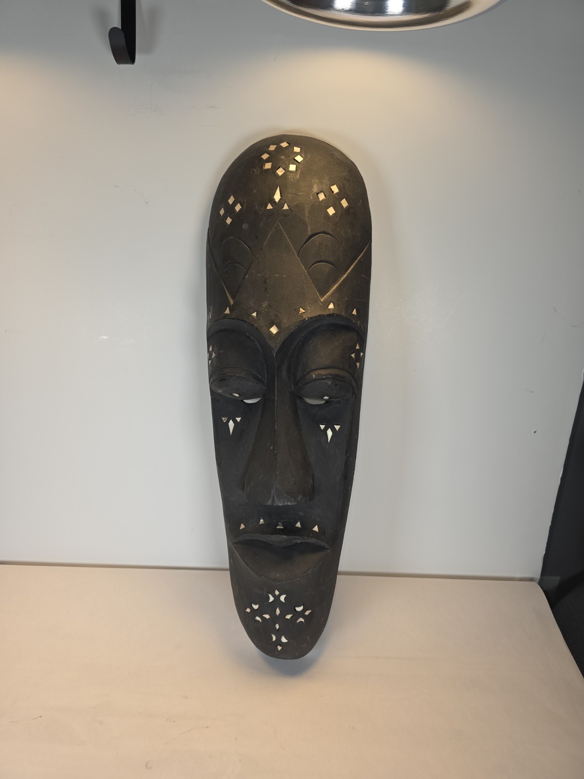 Lombok 062884 vintage hand carved Indonesia inlaid wall mask from the 1990\'s  