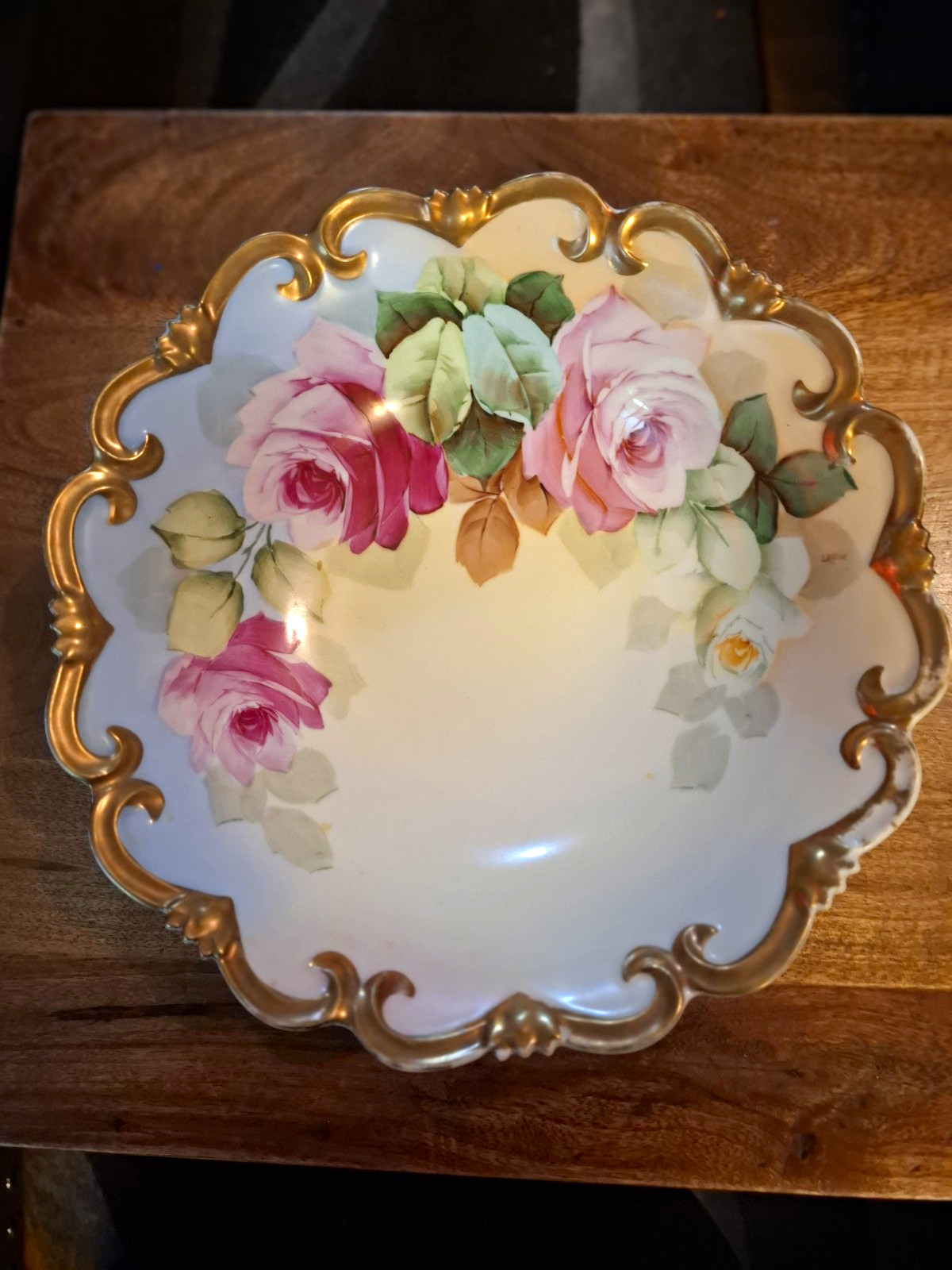 Antique Signed Löffler Vienna Austria Hand Painted Rose Porcelain Serving Bowl