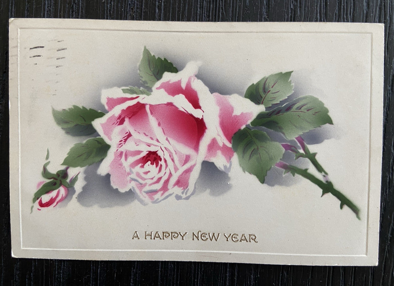1915 NEW YEAR Postcard by International Art w/ Sc #401 Panama Canal BALBOA Stamp