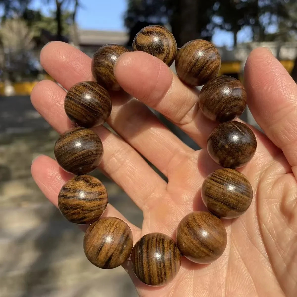 20mm*12  Natural Grade A Wood Tiger Skin Pattern Bracelet Men Gift Lucky Jewelry