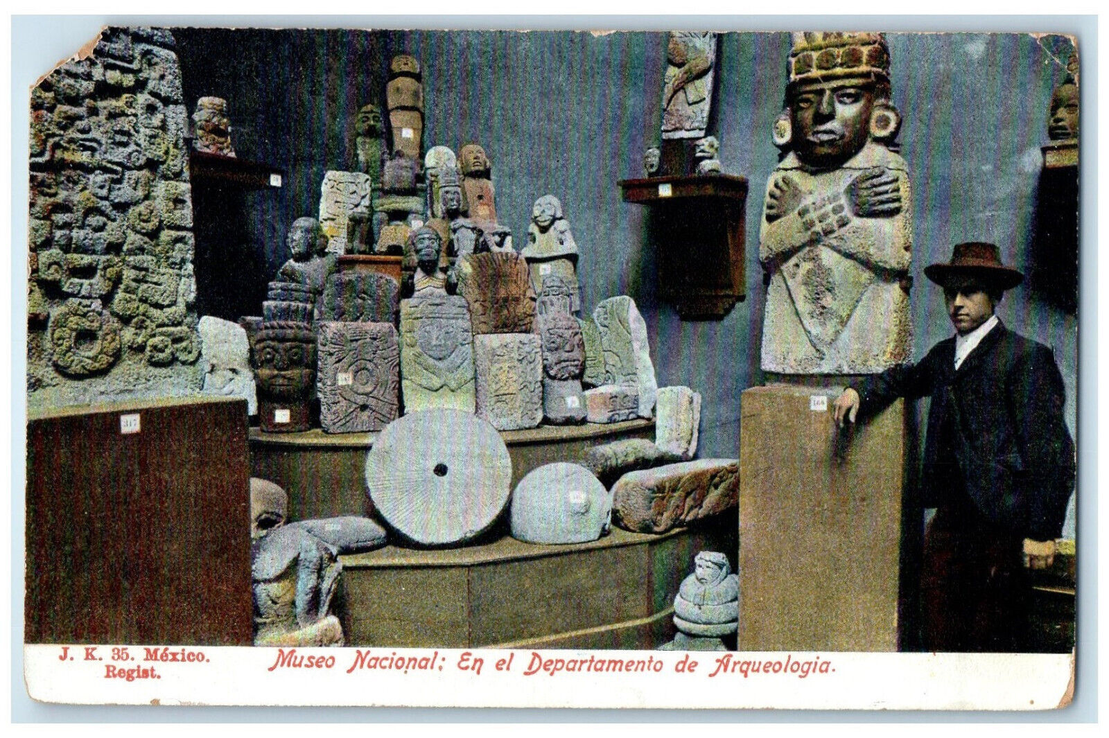 c1905 Statue in National Museum in the Department of Archeology Mexico Postcard