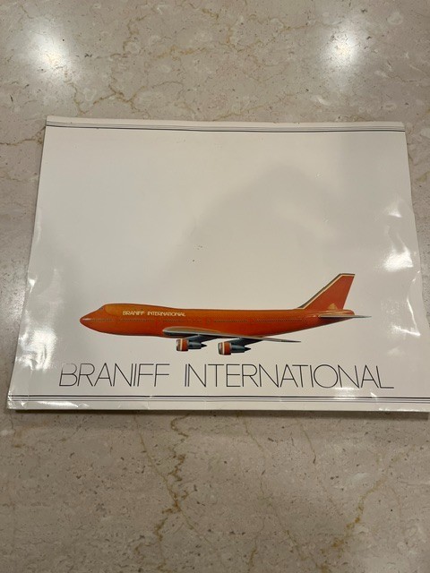 Vintage 1970s Braniff International Airways Boeing 747 Menu Shell & Postcard