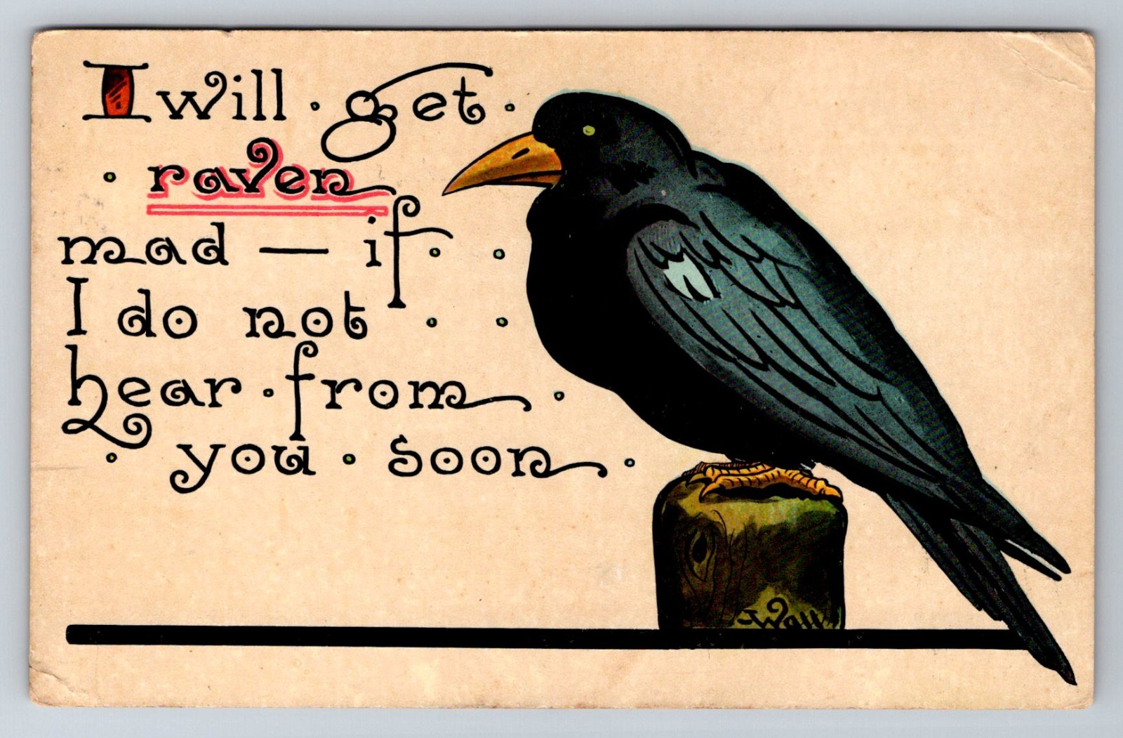 Postcard Comic Black Raven Crow Bernard Wall 1912