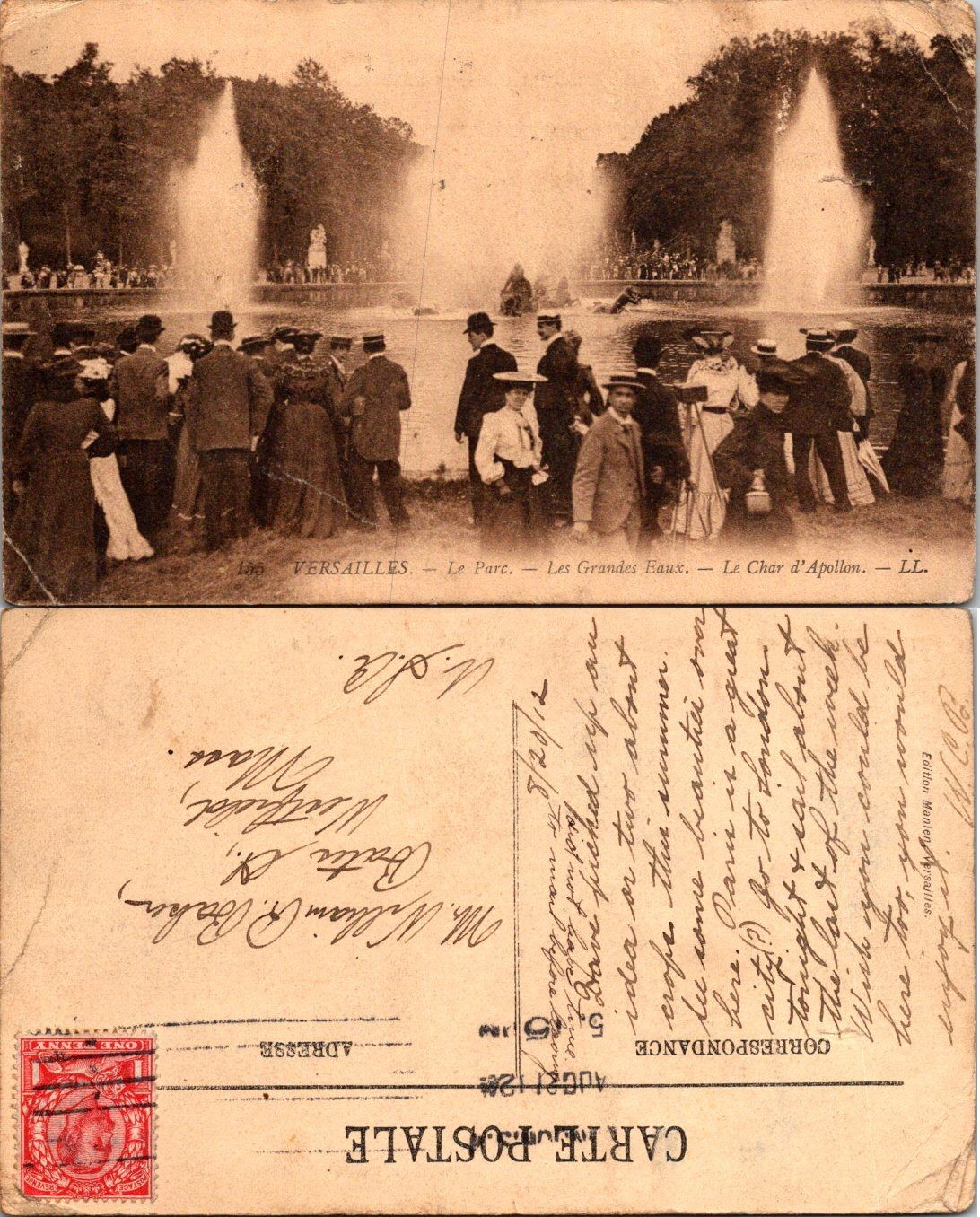 Versailles Les Grandes Eaux Le Char d'Apollon Vintage Postcard France Used