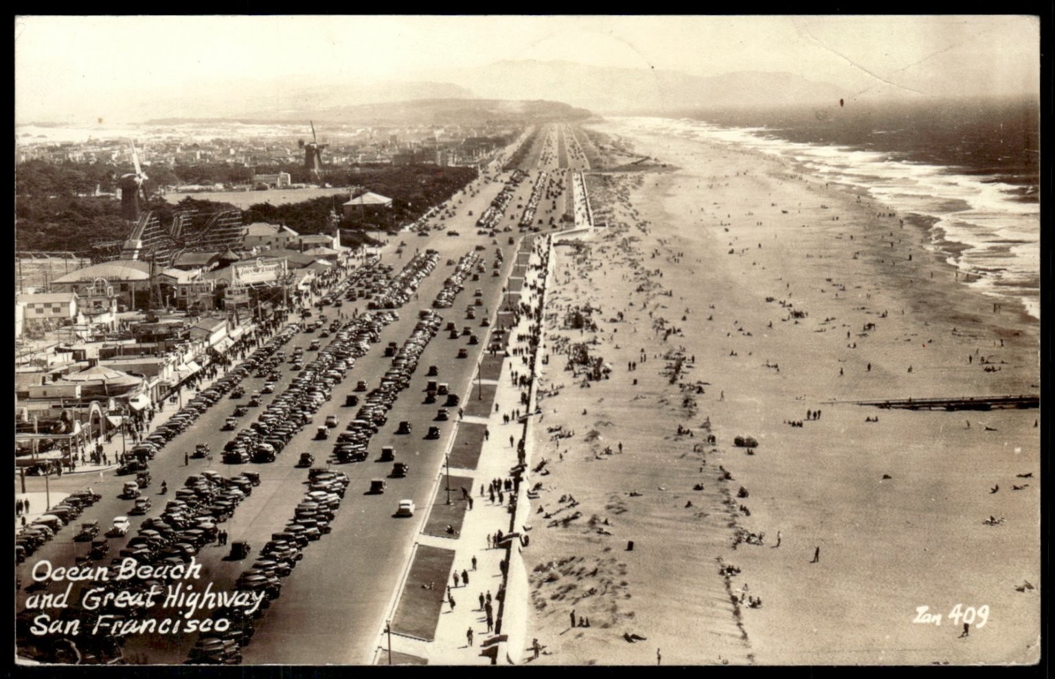 1942 Rppc Ocean Beach Great Highway San Francisco California Cars