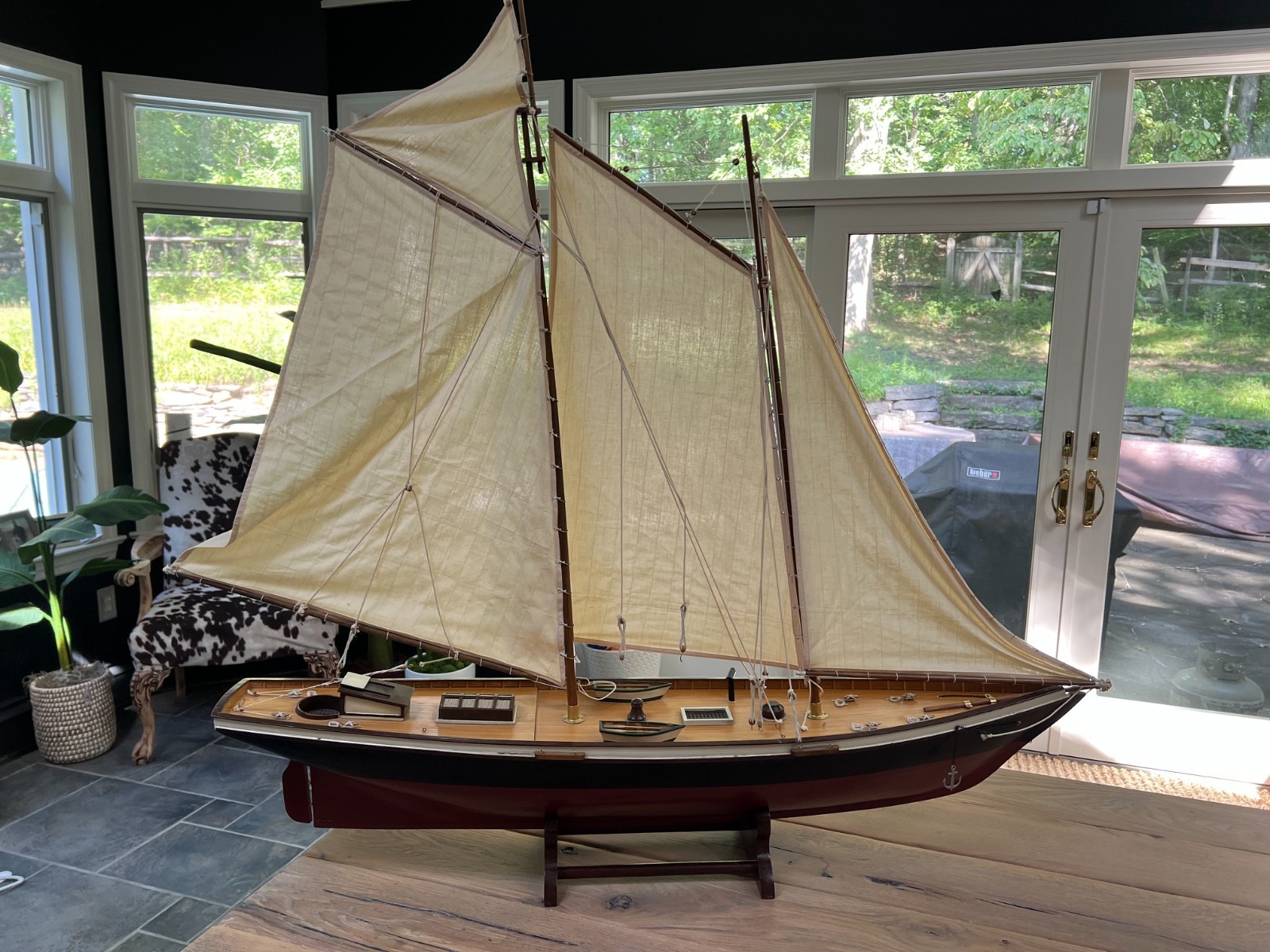 Stunning Large 48” Handmade Wooden Pond Yacht Sailboat Model - Nautical Display