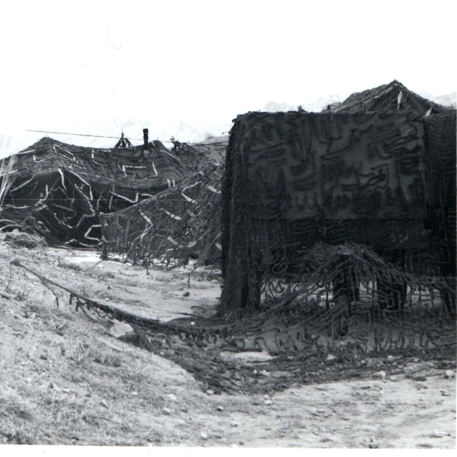 c1950s Military Outpost Camouflage Netting Bunker Snapshot Photo Radar Antenna