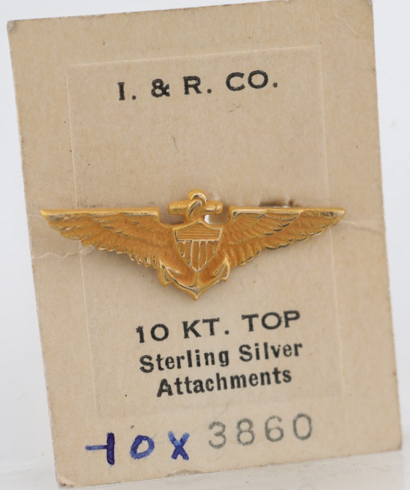 10k TOP YELLOW GOLD, US NAVAL AVIATOR WINGS, WW2 PIN, 25.85x9.4mm (HF)