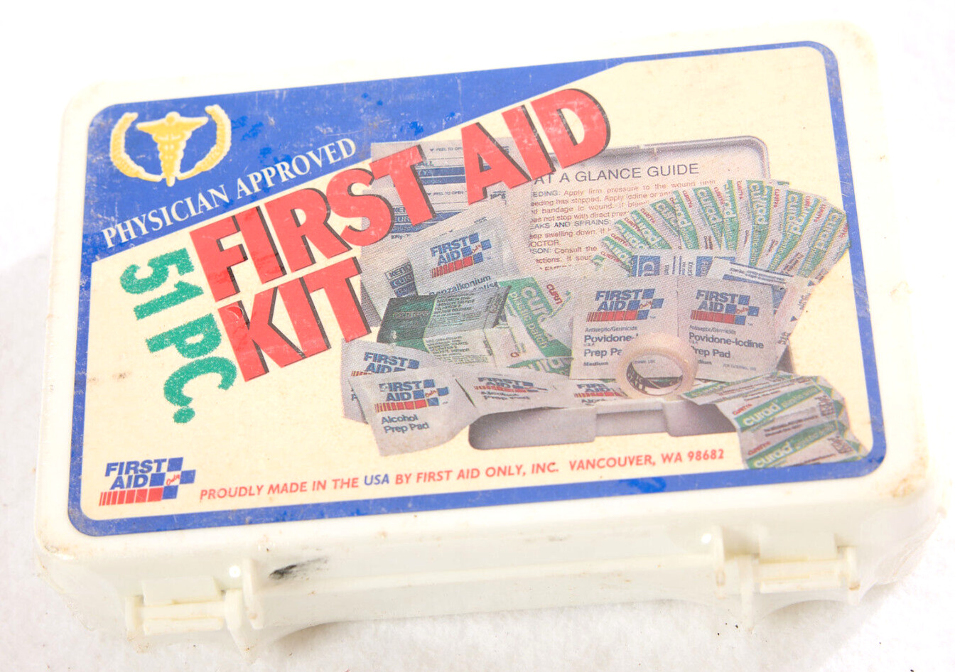 NEW Sealed - Vintage First Aid Auto Kit 51 Piece White Box Case Hard Plastic USA