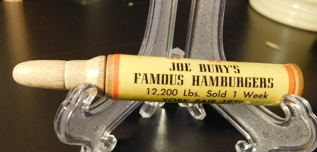 Rare 1939 York  Fair Bullet Pencil; Advertising Joe Bury's Famous Hamburgers
