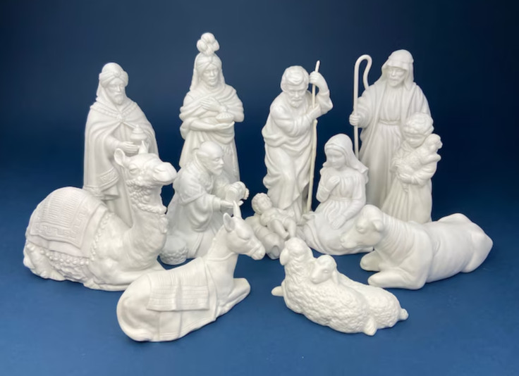VTG AVON NATIVITY 12pc HOLY FAMILY KINGS ANIMALS SHEPHERDS BOXES FOAM EUC