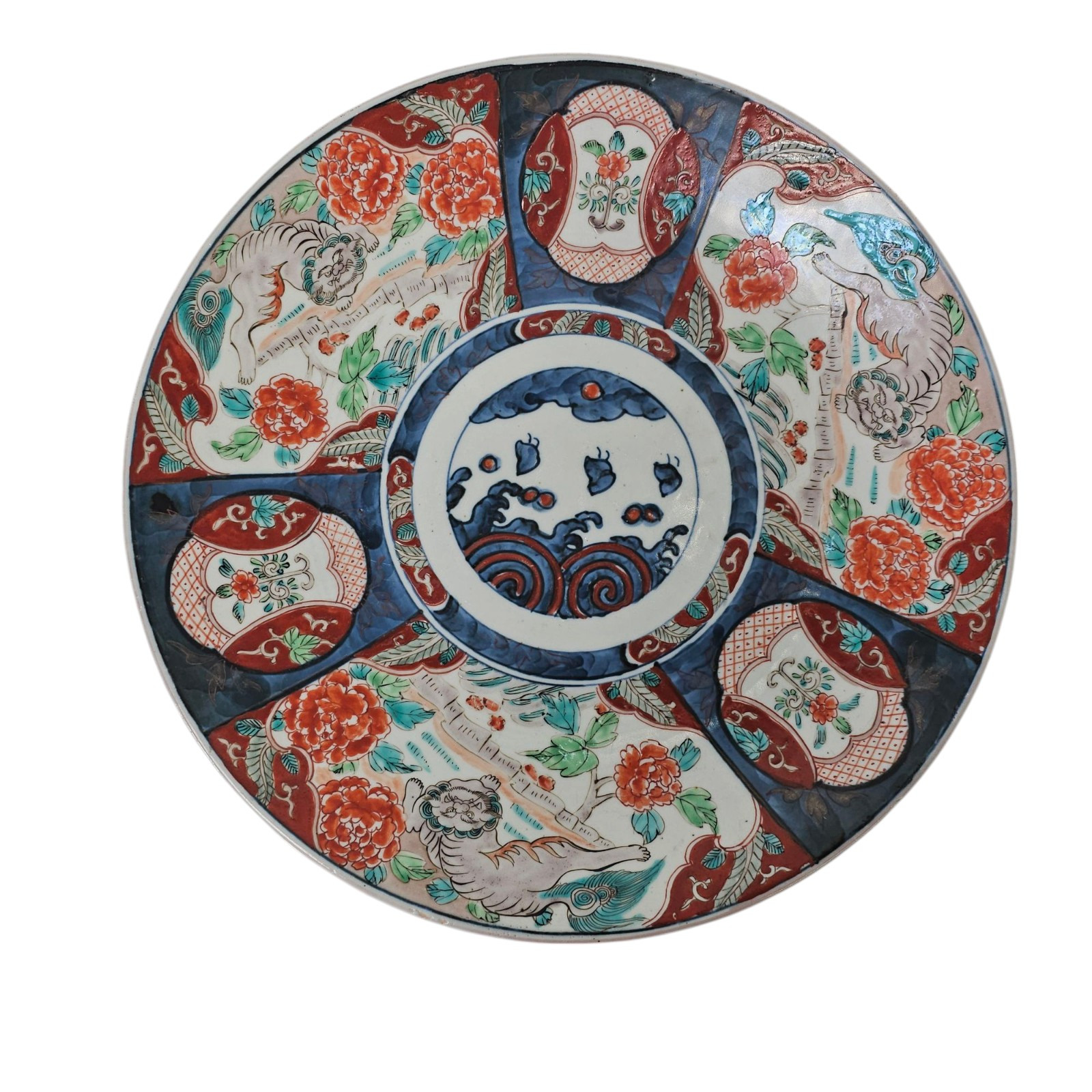 Lg Antique Japanese Imari Porcelain Bowl 12.5” Early Showa Period Hand-Painted