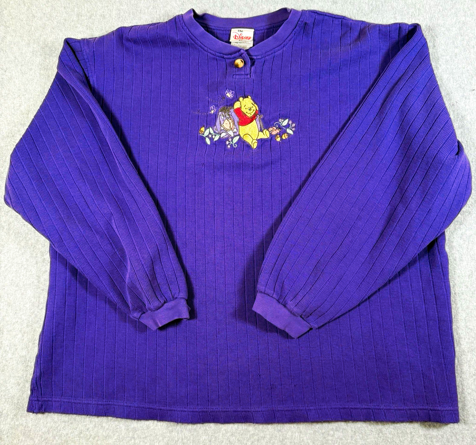 VTG 90’s The Disney Store Winnie the Pooh Eeyore Ribbed Embroidered Henley XL