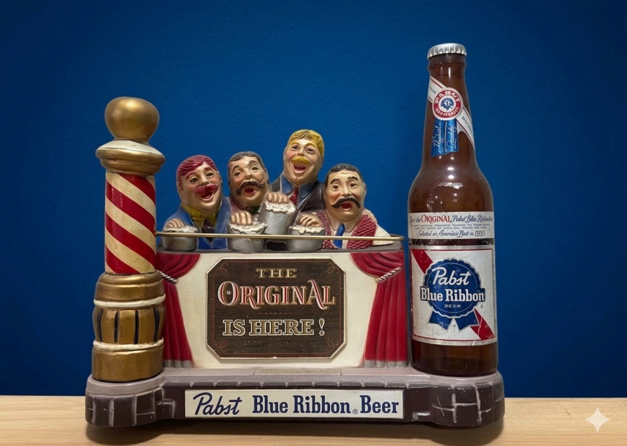 Vintage 1959 Pabst Blue Ribbon Beer BARBER SHOP QUARTET  - PBR Bar Display Sign