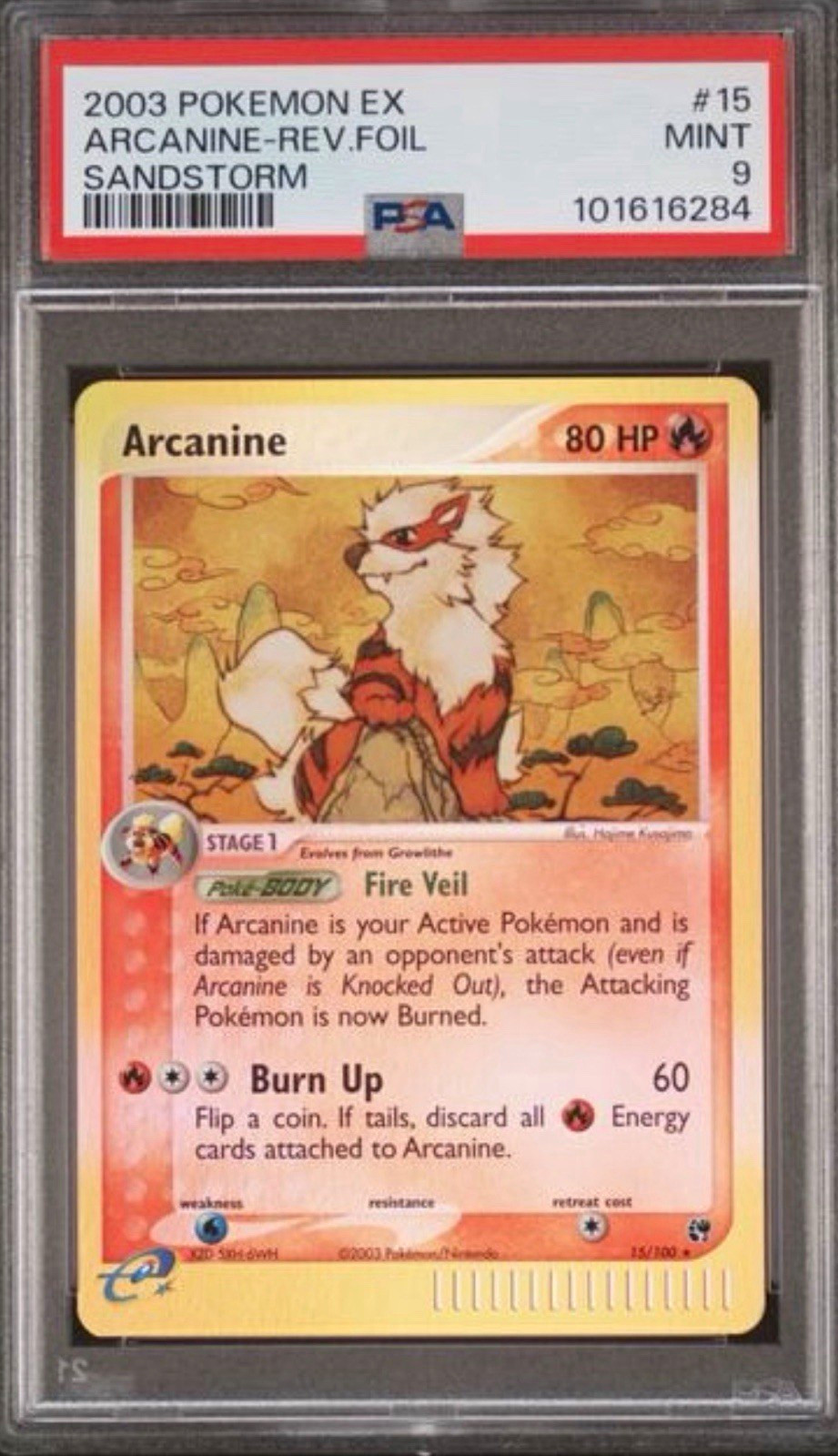 Pokémon 2003 EX Sandstorm Arcanine Reverse Foil 15/100 PSA 9 101616284