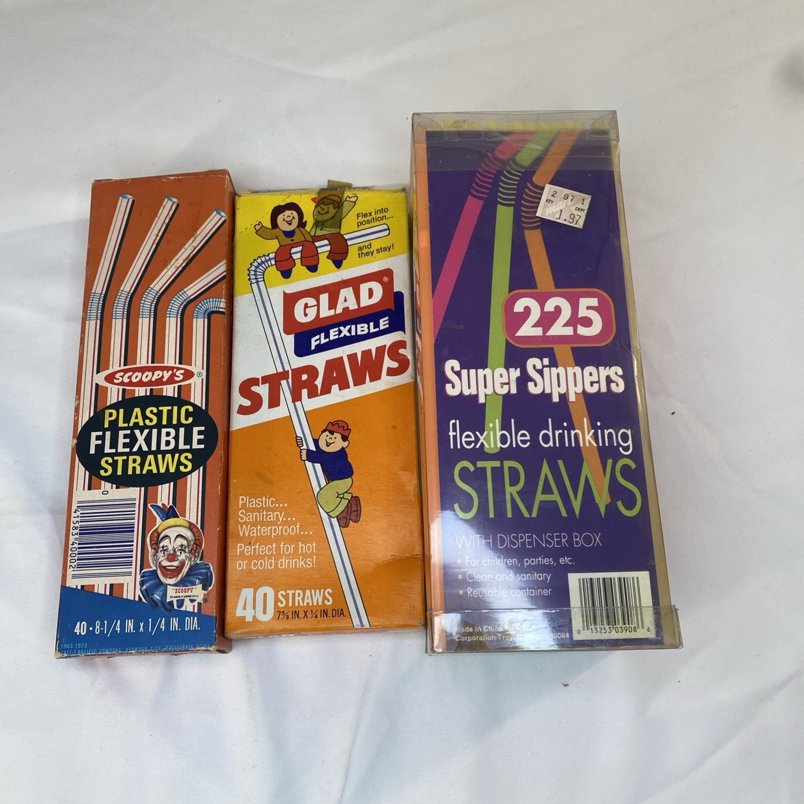 Vintage Flexible Drinking Straws Lot Glad Super Sippers Scoopy\'s OPEN boxes