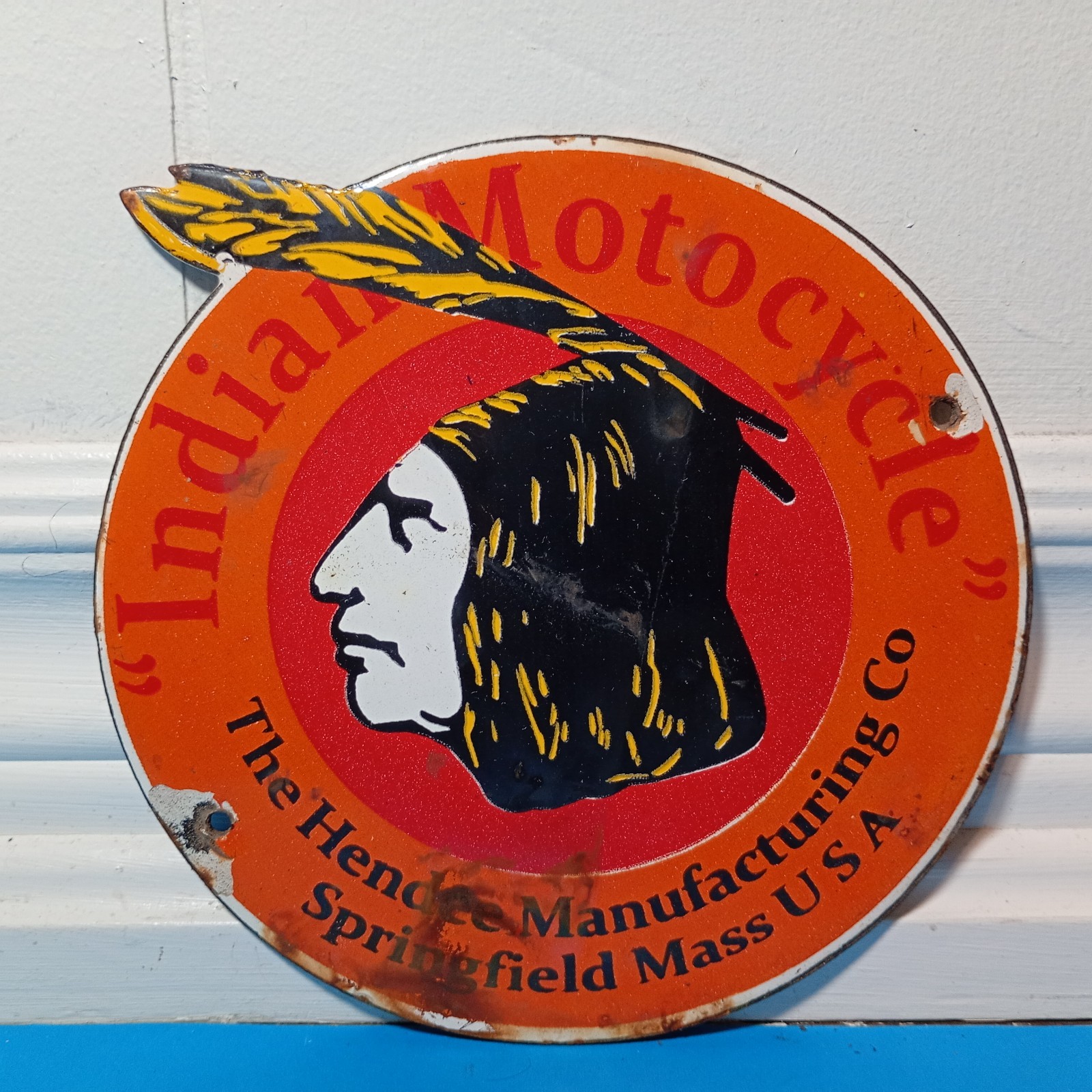 Vintage Indian Motorcycle Porcelain Enamel Sign 6.5\