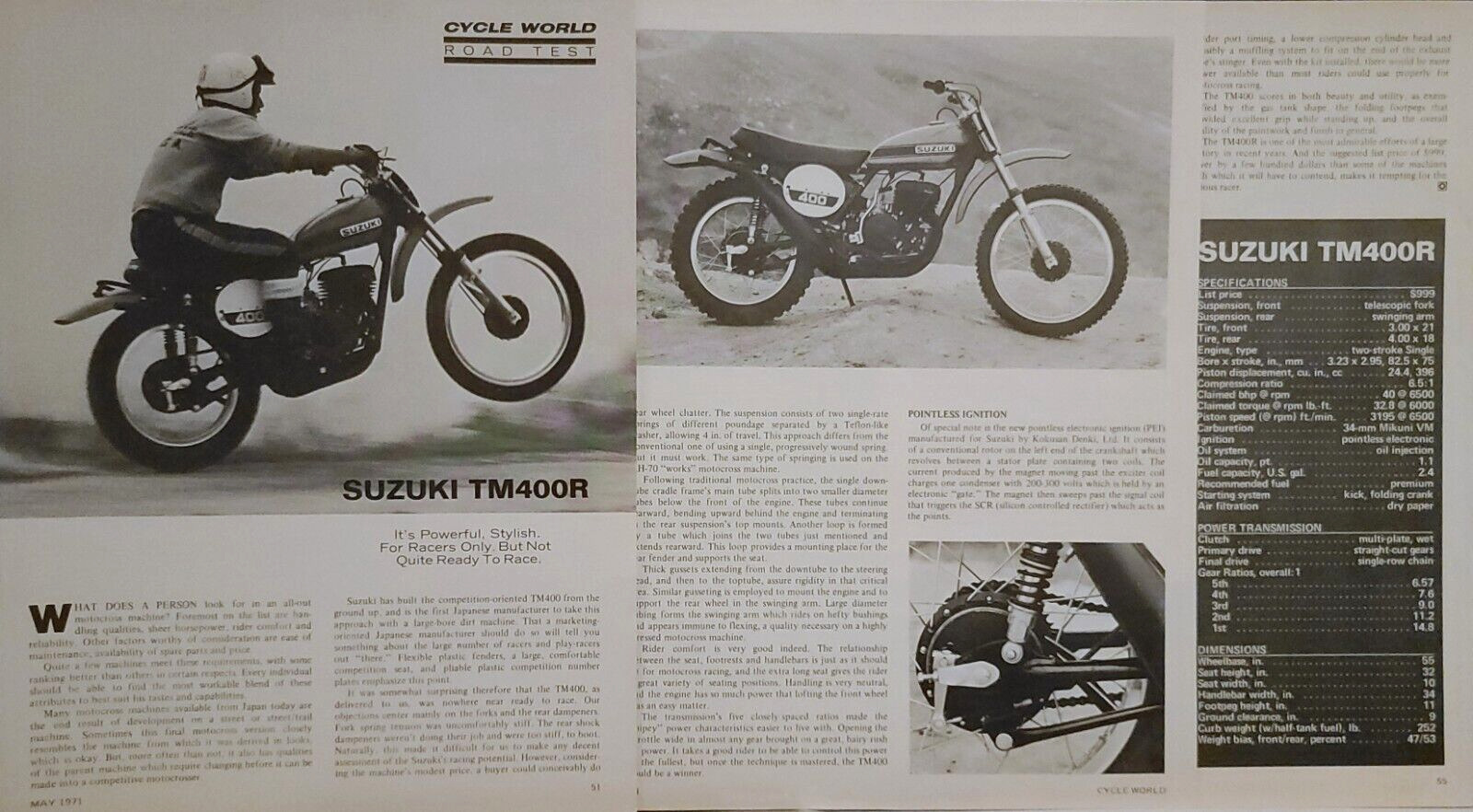 1971 Suzuki TM 400R 5pg Motorcycle Test article