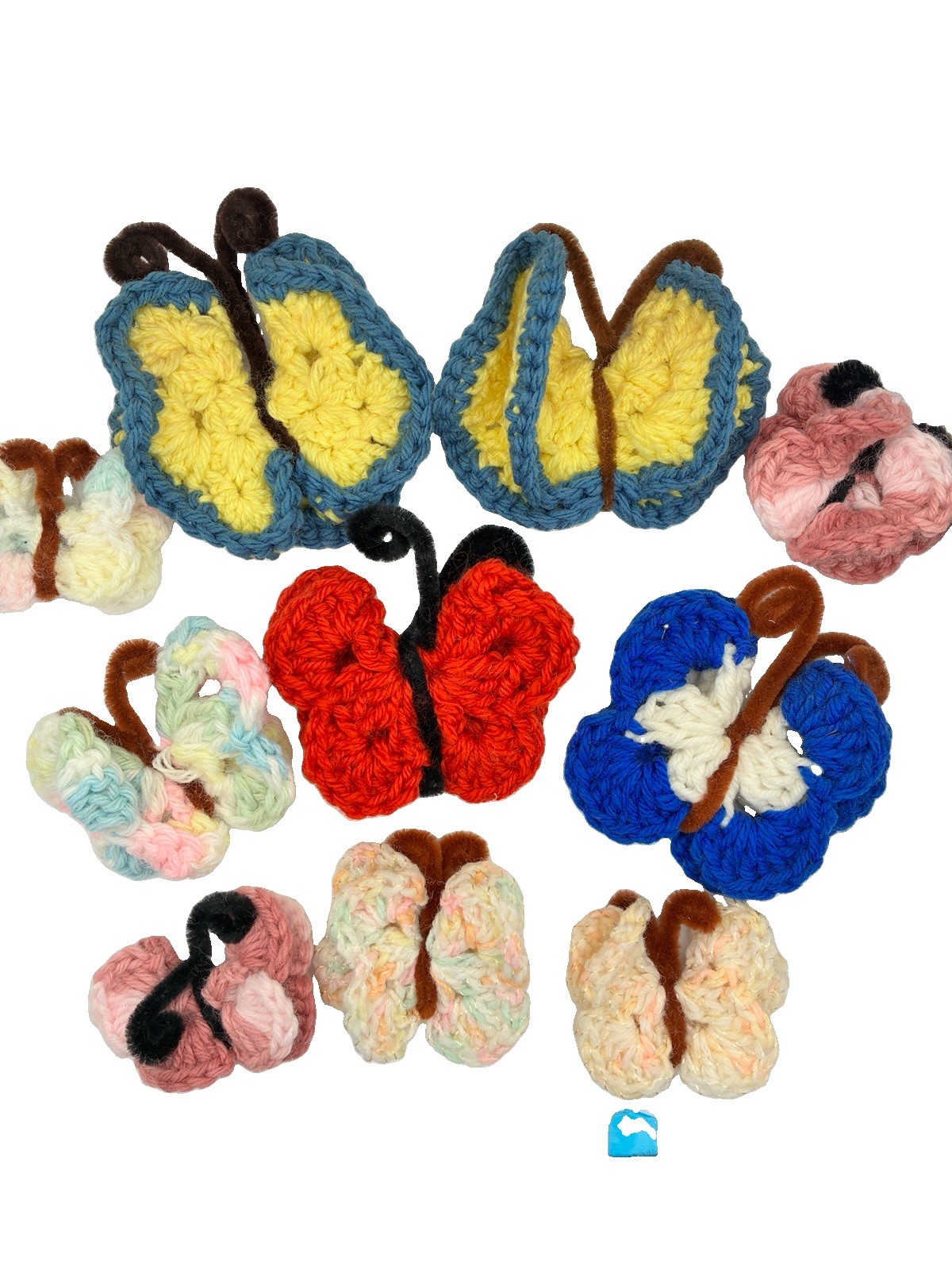 Vintage Refrigerator Magnets 1980s Handmade Crocheted Butterfly Lot Of 10 .